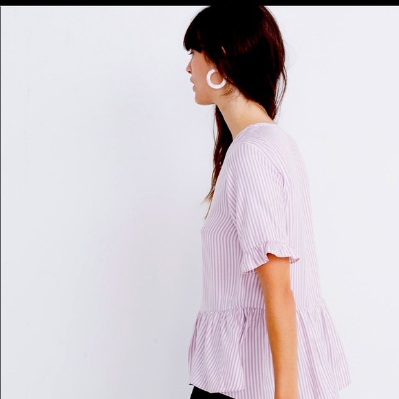 Madewell lavender and white striped ruffle hem peplum blouse - Picture 3 of 9